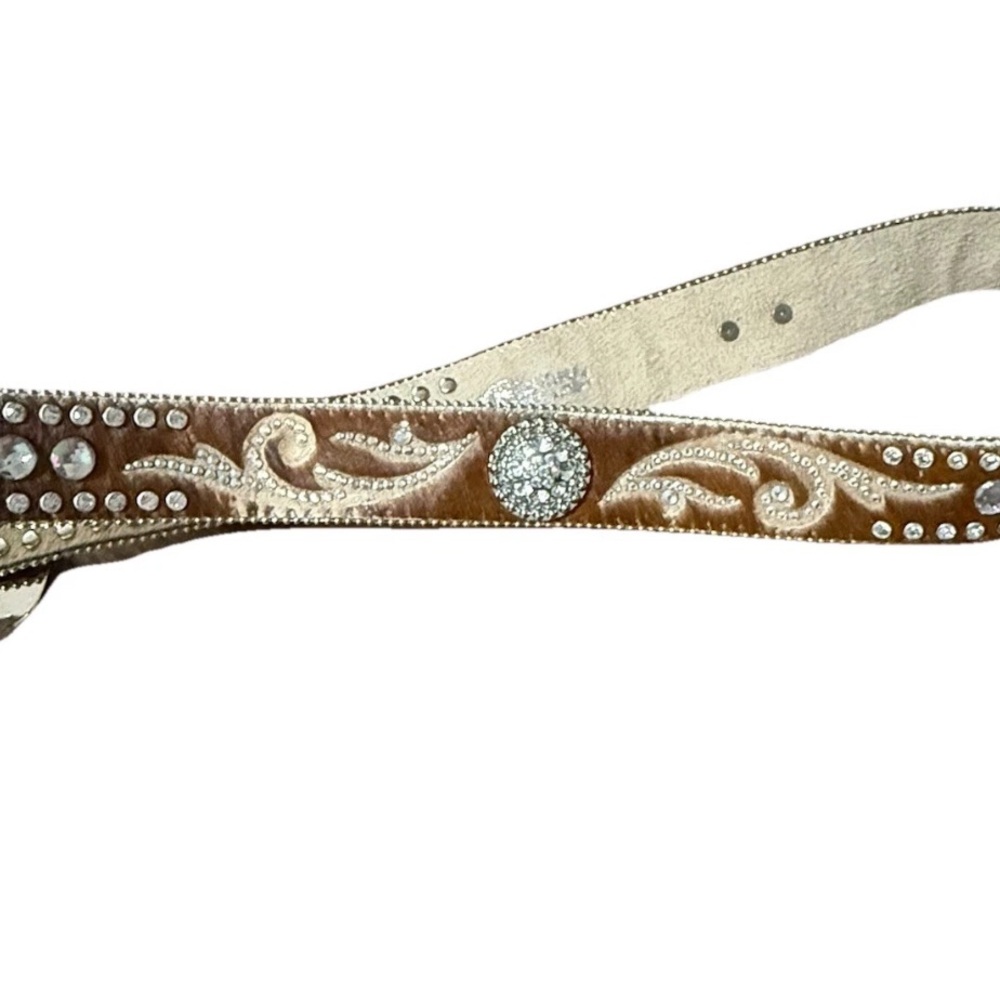 Nocona Belt Co Ladies Hair-on Crystal Western Leather Belt w/Rhinestones  Large - Picture 6 of 6